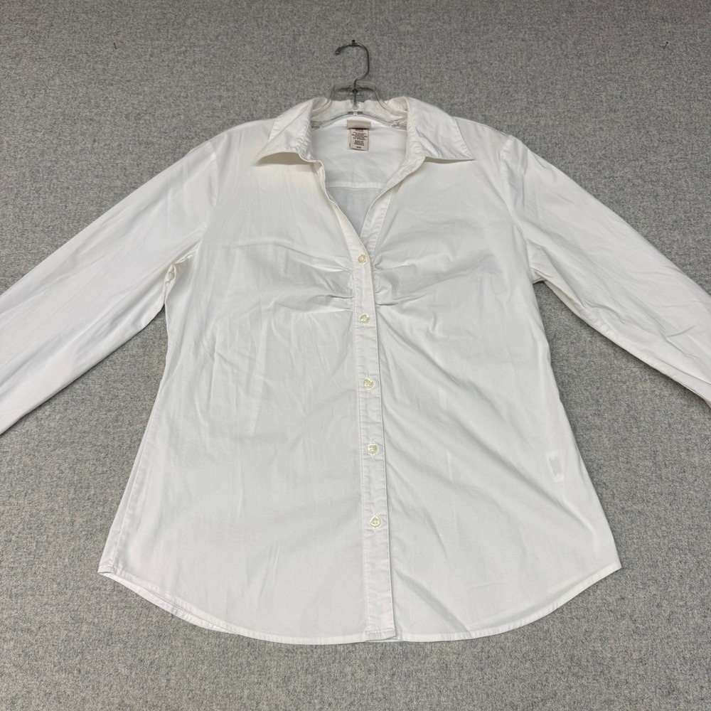 Covington Button Down Shirt Size M White Ruched Long Sleeve Cotton Blend Stretch